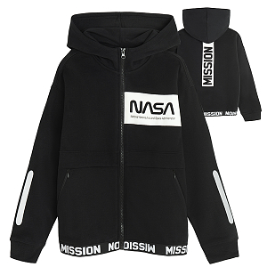 NASA black zip through hooded sweatshirt