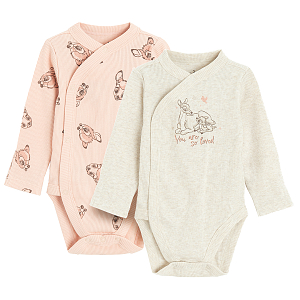 Bambi beige and pink long sleeve wrap bodysuits- 2 pack