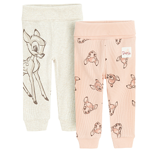 Bambi ecru and pink footless leggings- 2 pack