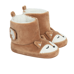 Brown newborn slippers with the shape of fox