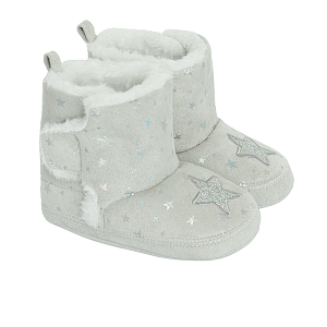 Light grey new born slippers with star print