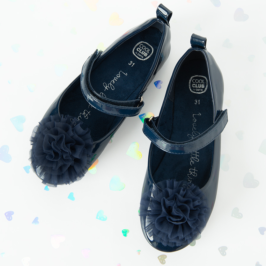 Blue ballerinas with pom pom