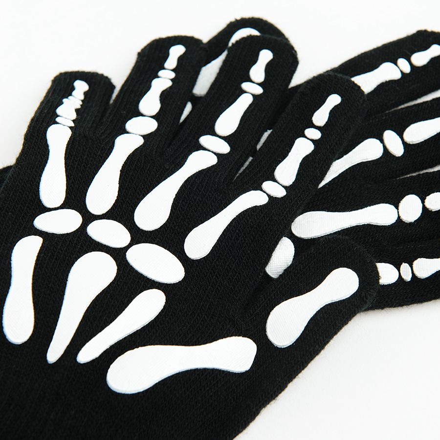 Black gloves with skeleton print