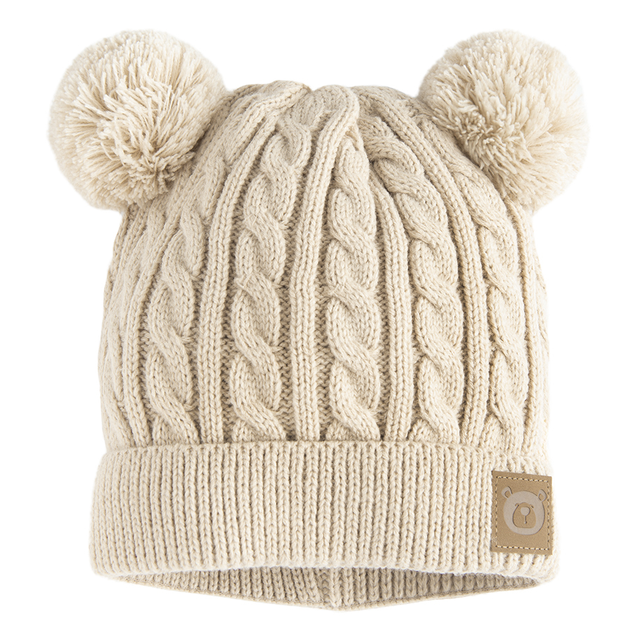 Ecru beanie hat with pom pom