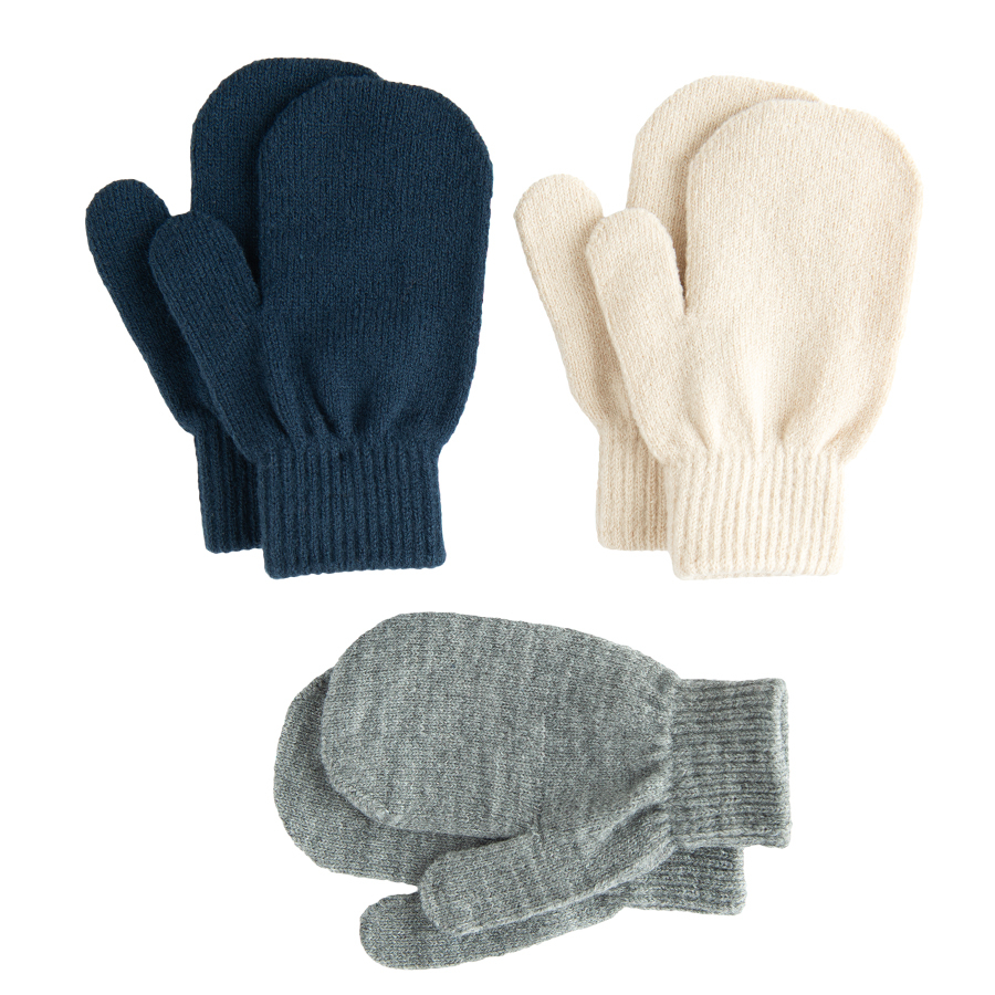 Blue, grey, ecru gloves- 3 pack