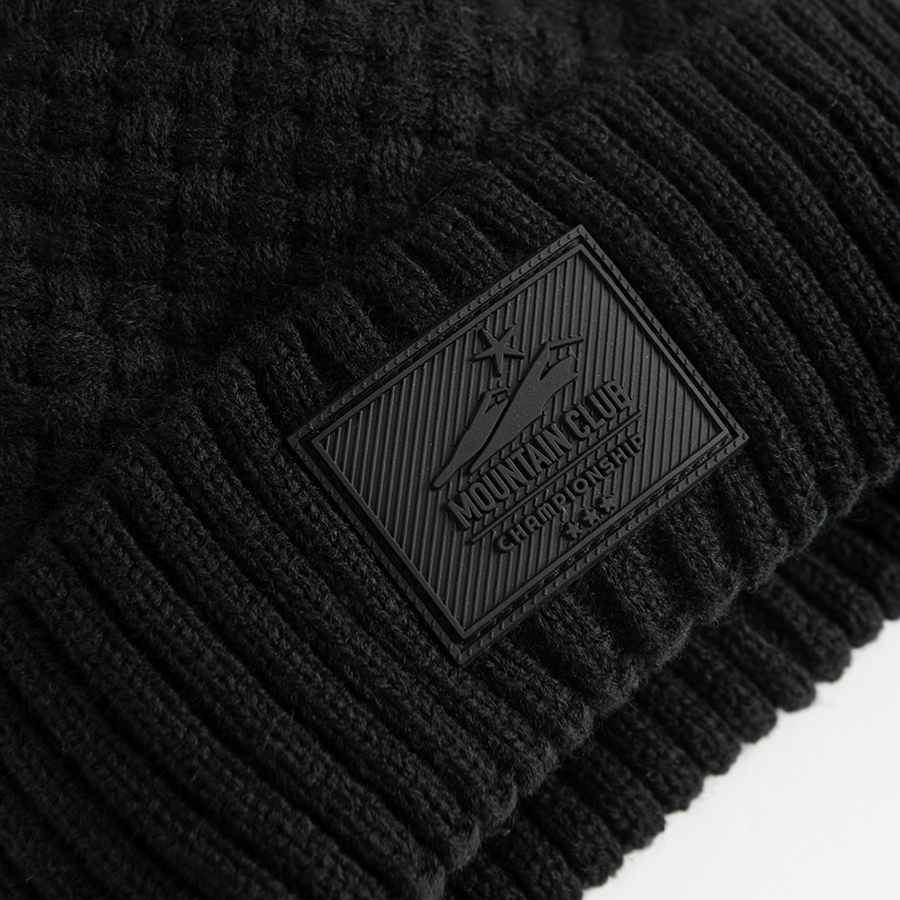 Black winter beanie with pom pom