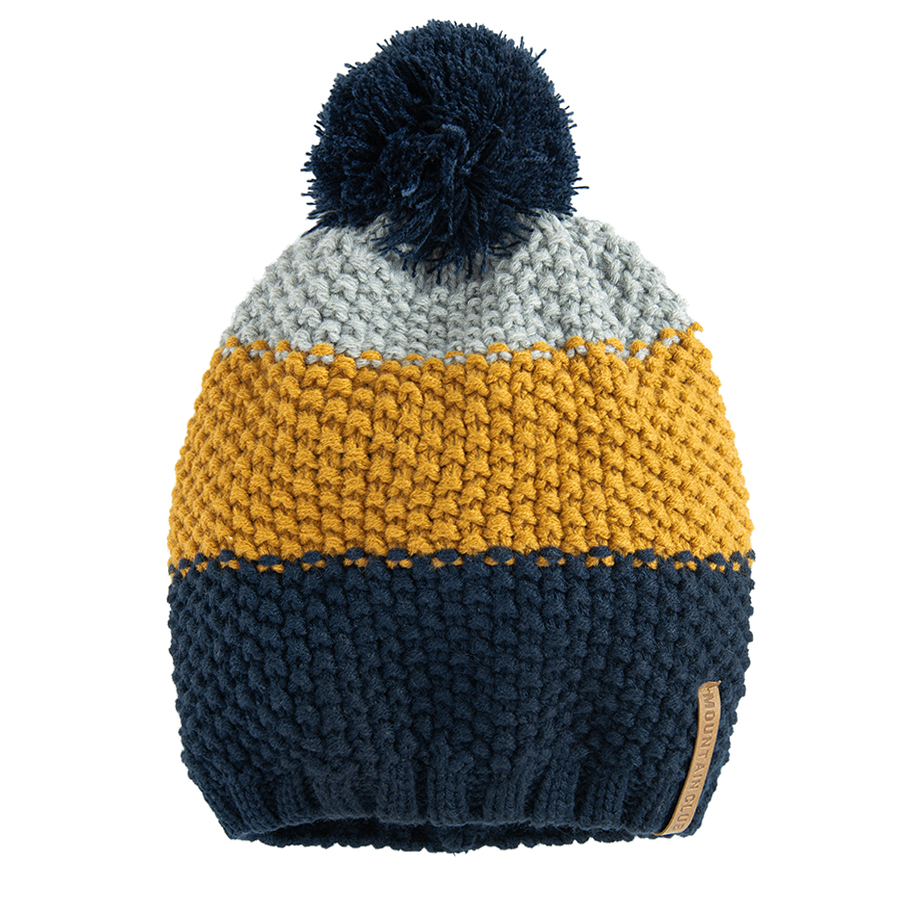 Striped winter beanie with pom pom