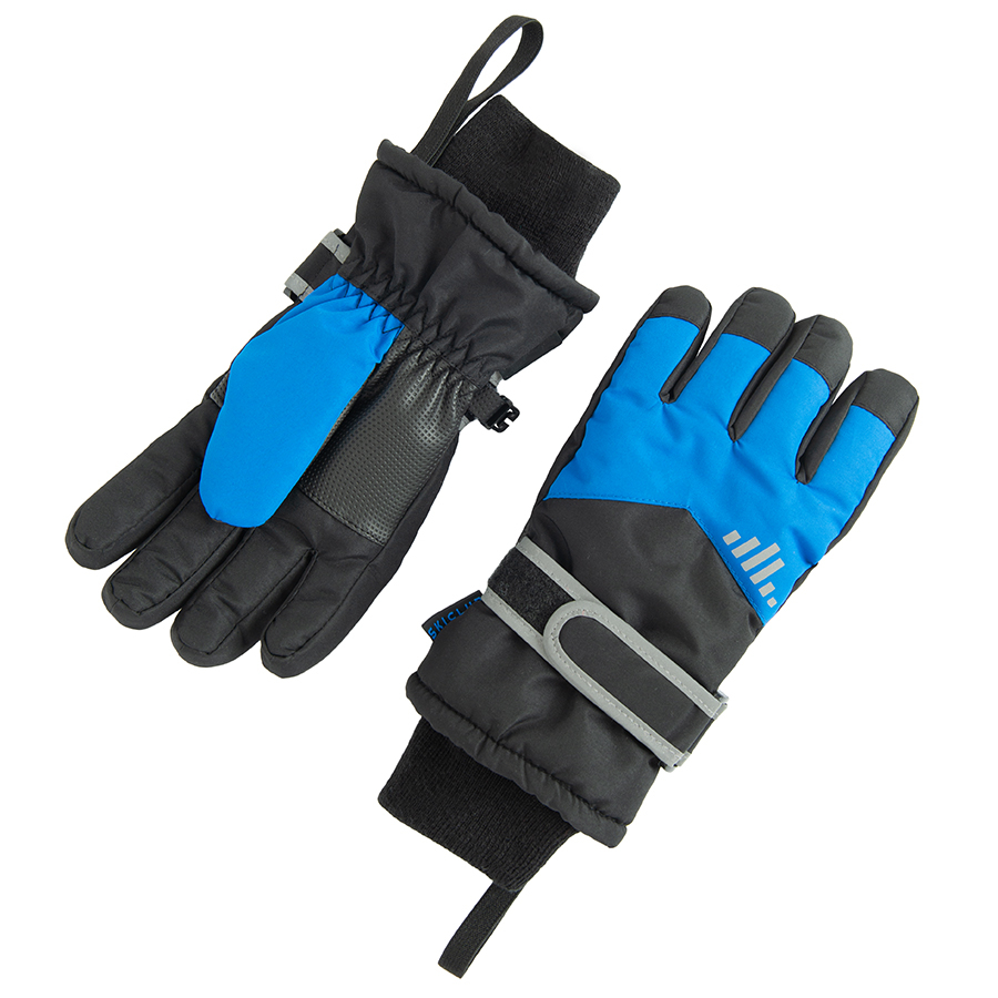 Blue and grey ski gloves