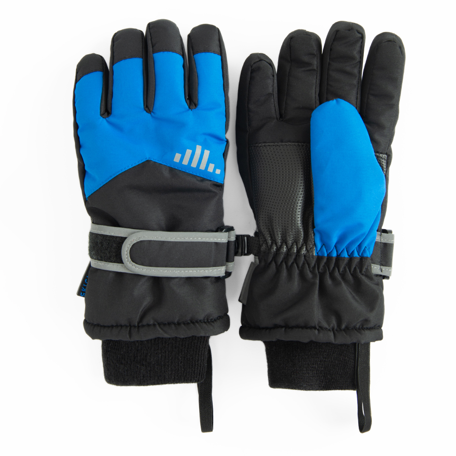 Blue and grey ski gloves