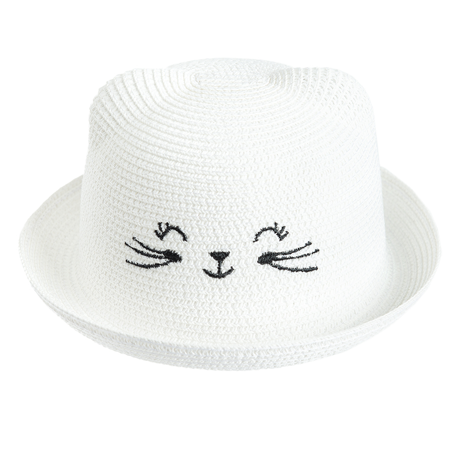 White hat with kitten face pint