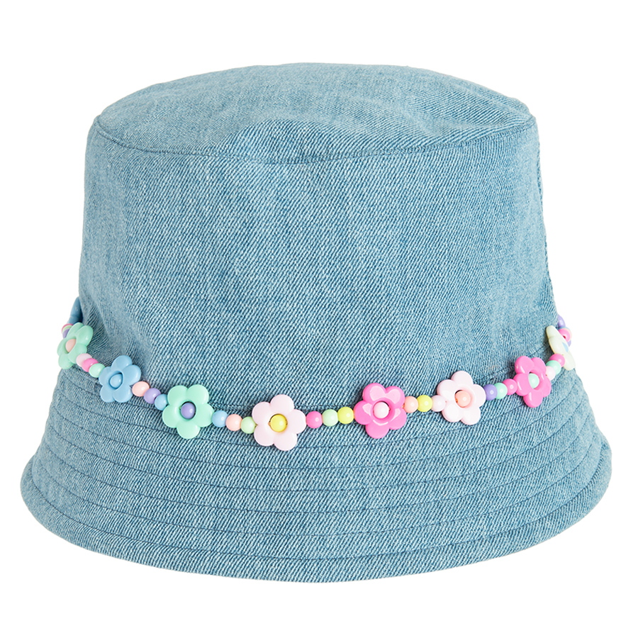 Hat denim blue with flower beads