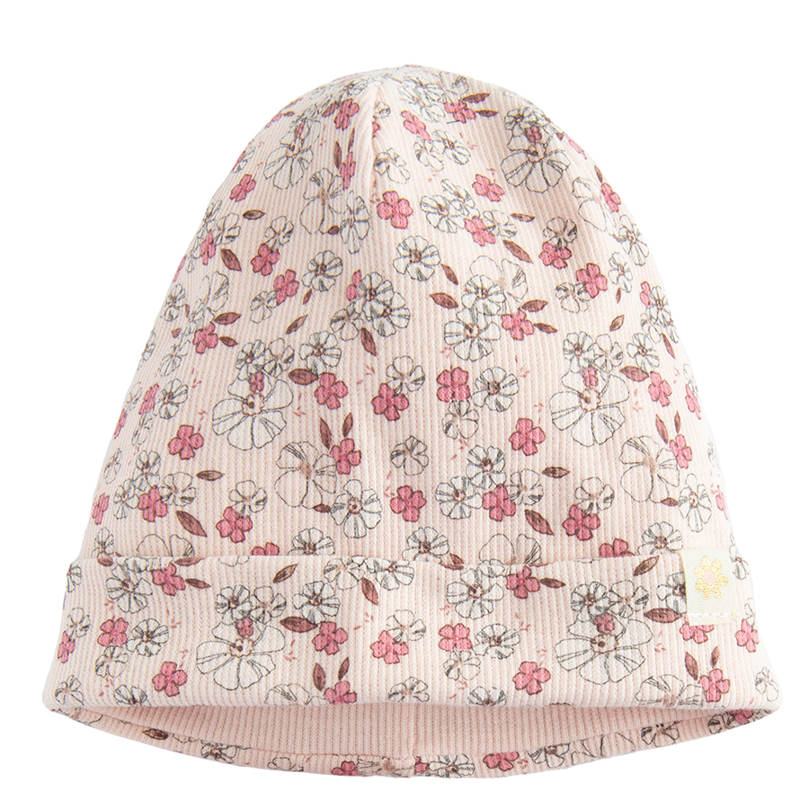 Ecru floral beanie and snoodscard set - 2 pieces