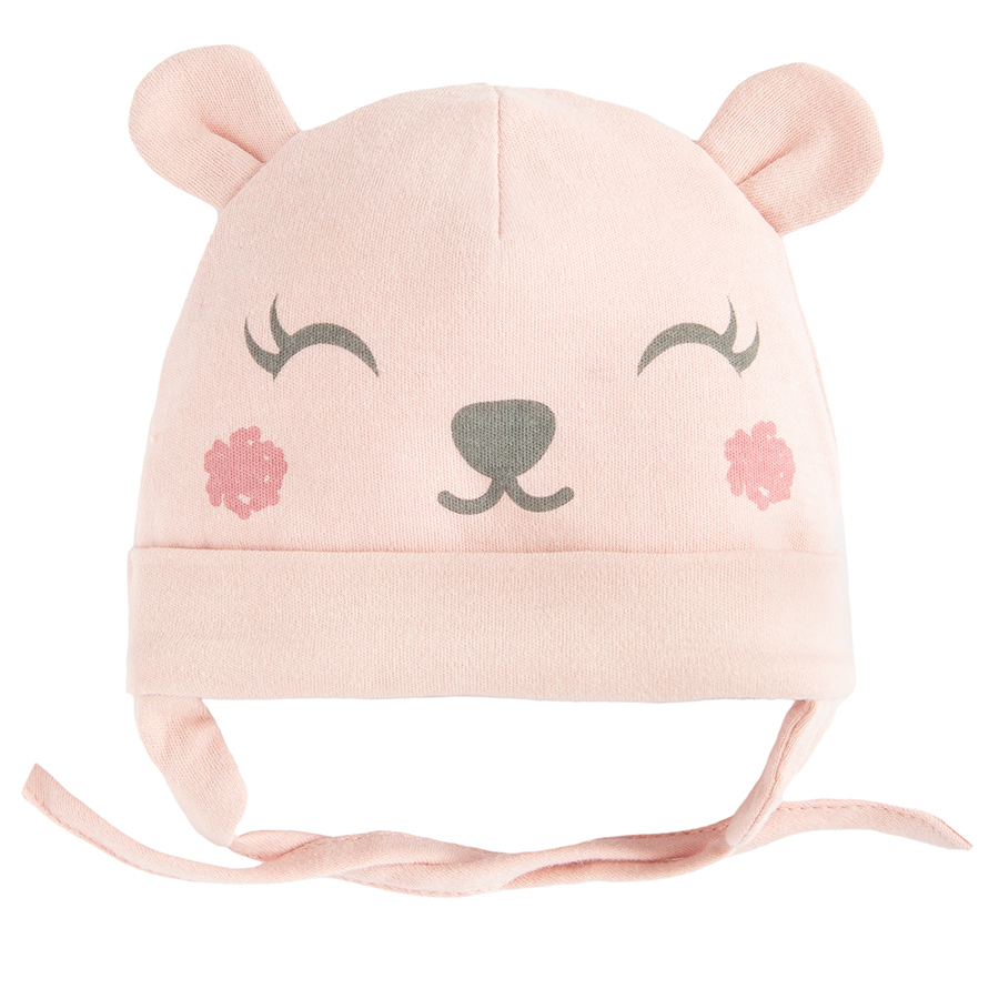 Pink all year ear flap hat with bear print