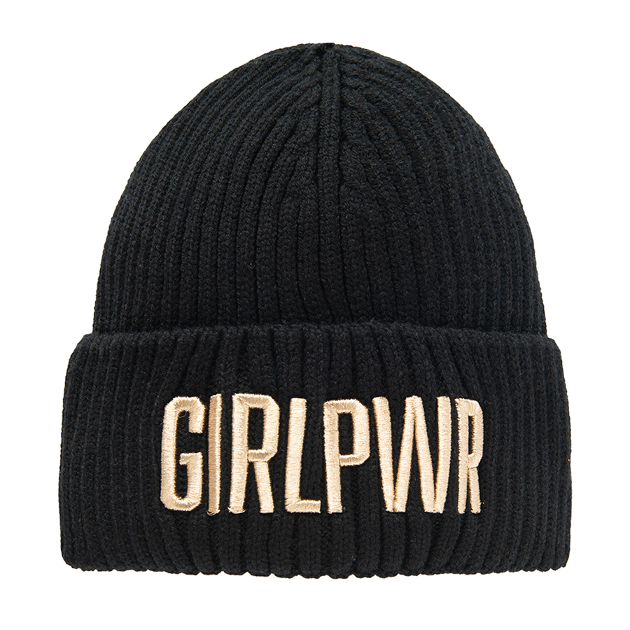 Black winter beanie with GirlPower print