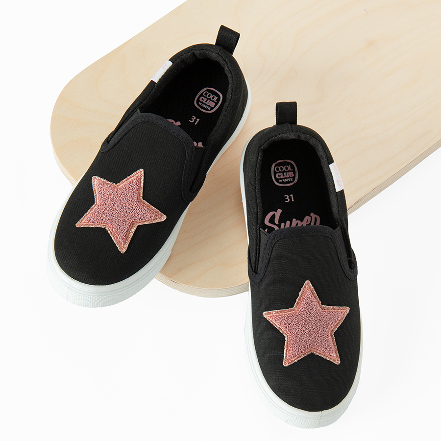 Black with stars canvas slip on shoes