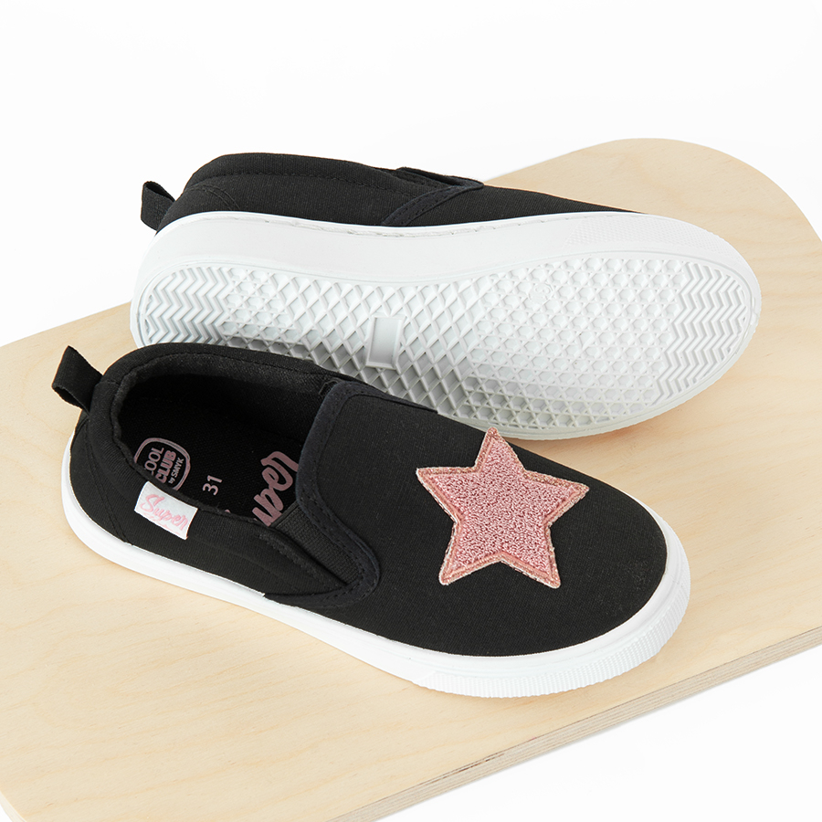 Black with stars canvas slip on shoes