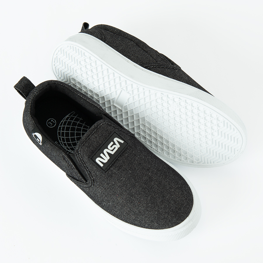 NASA black canvas slip on shoes