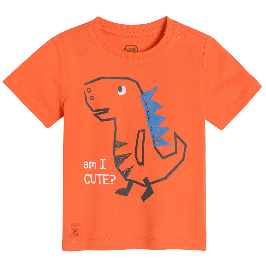 Orange short sleeve T-shirt with dinosaurs print