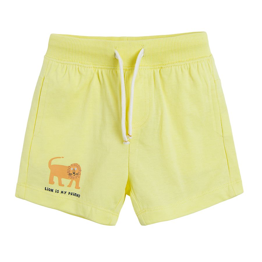 Lime shorts with adjustable waist and Lion is my friend print