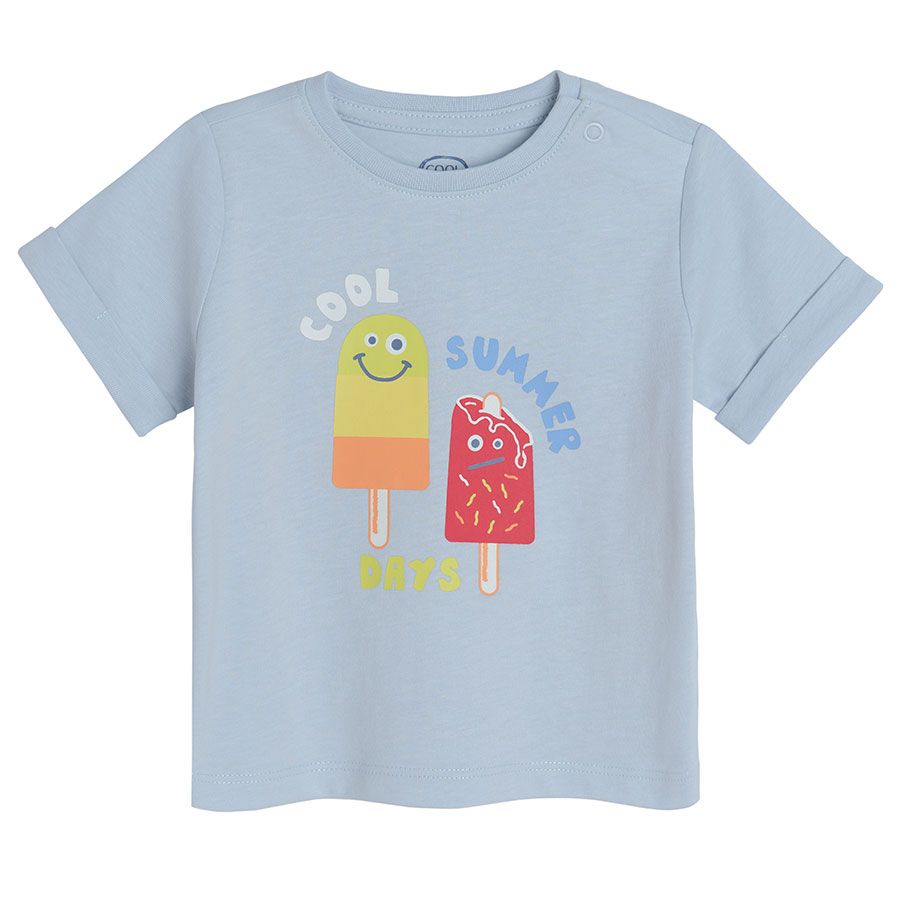 Light blue short sleeve T-shirt with ice-creams print