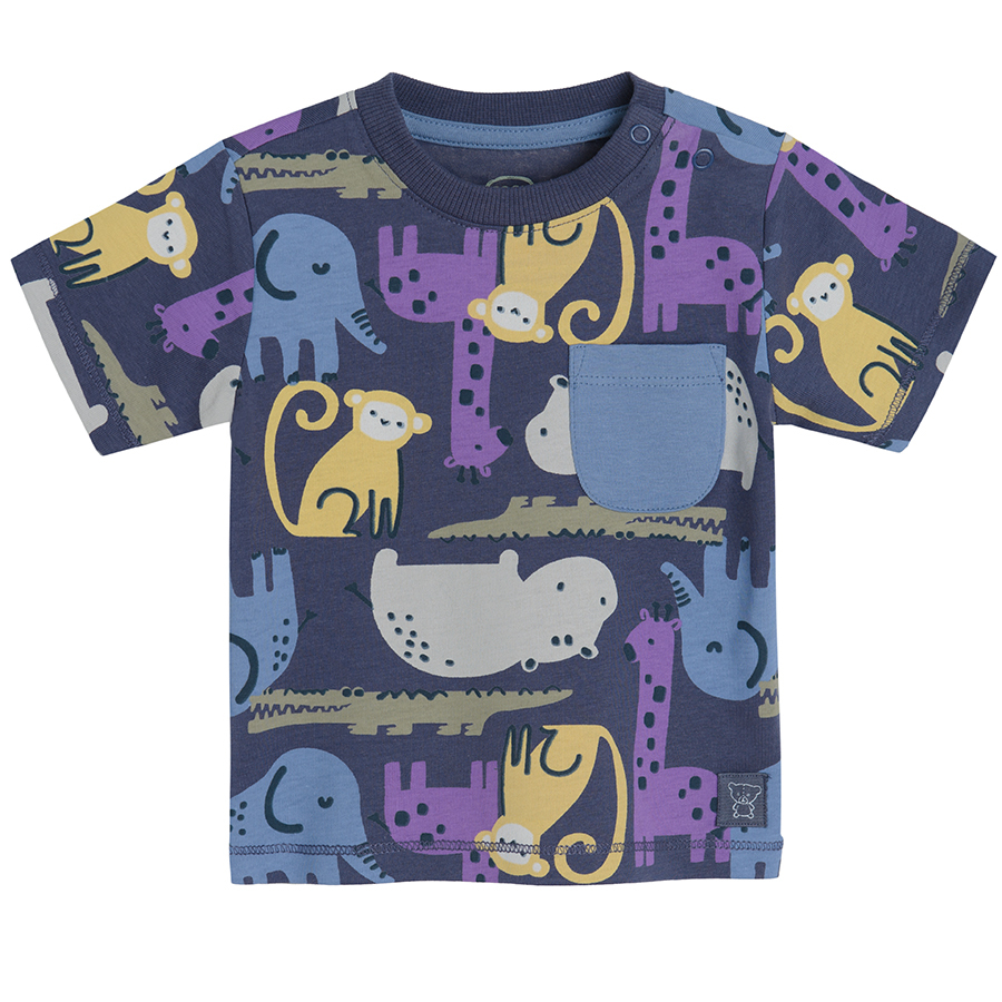 Blue short sleeve T-shirt and shorts with wild animals print set