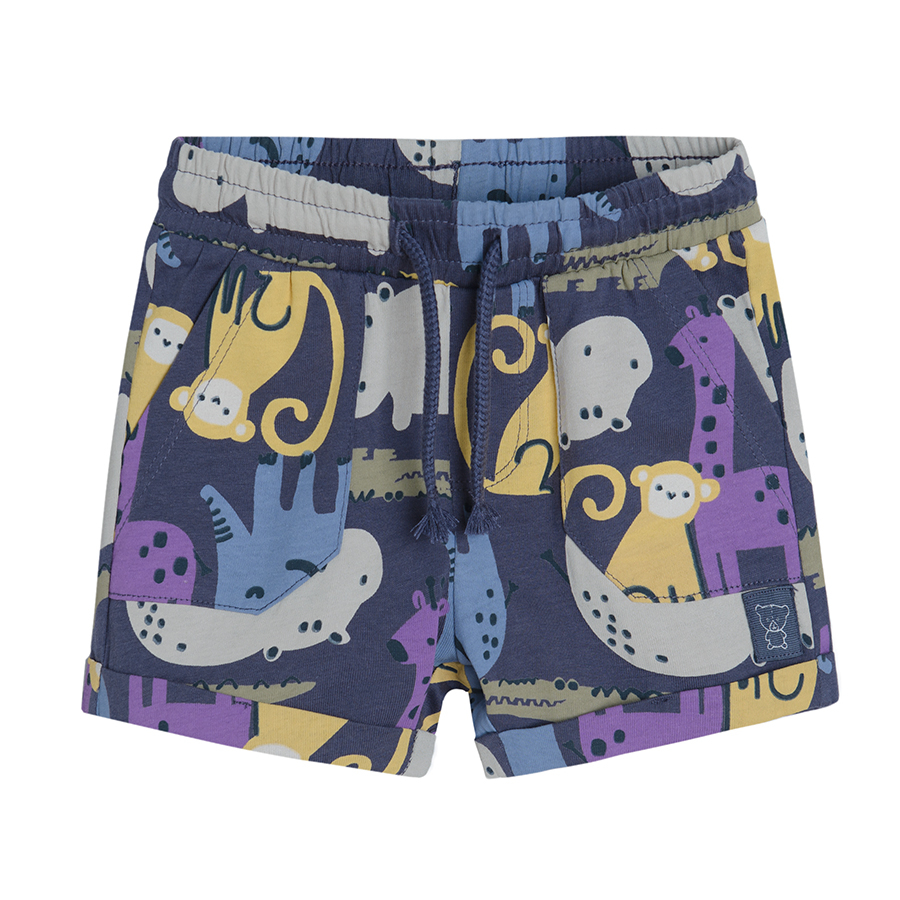 Blue short sleeve T-shirt and shorts with wild animals print set