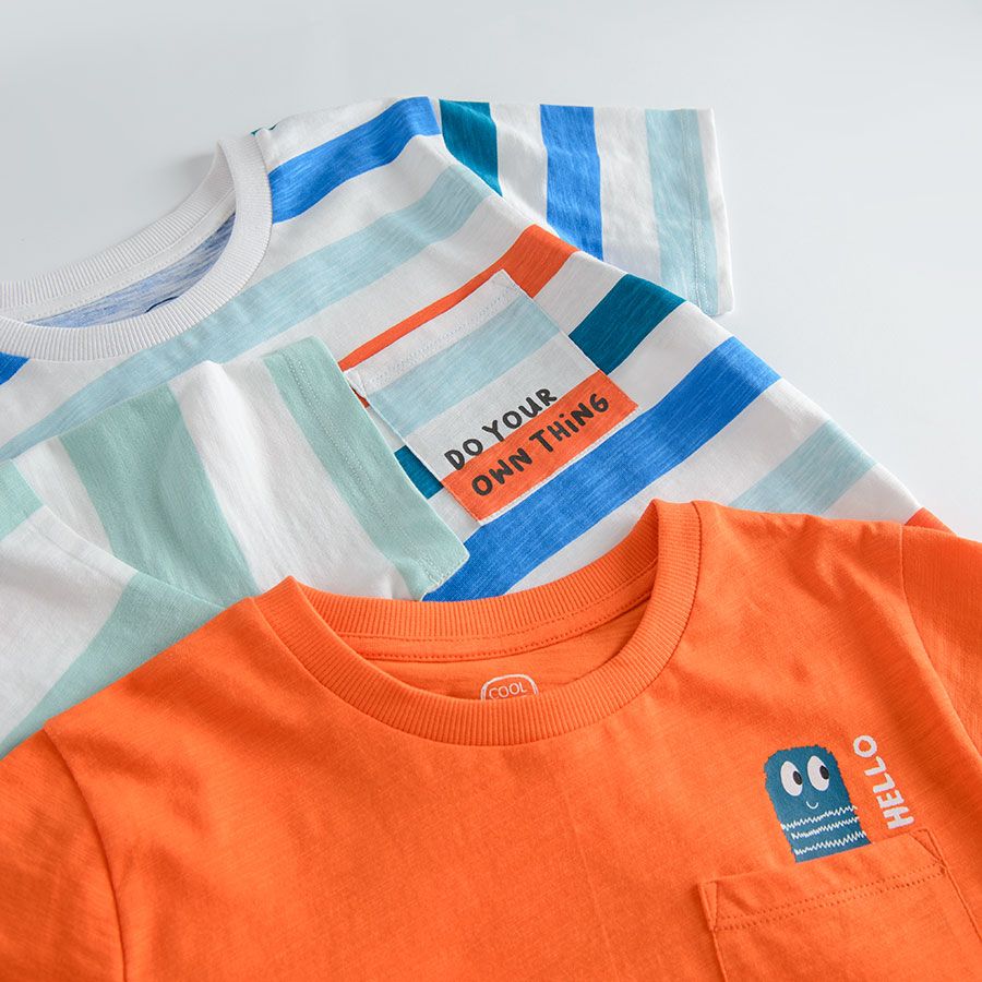 Orange and striped short sleeve T-shirts - 3 pack