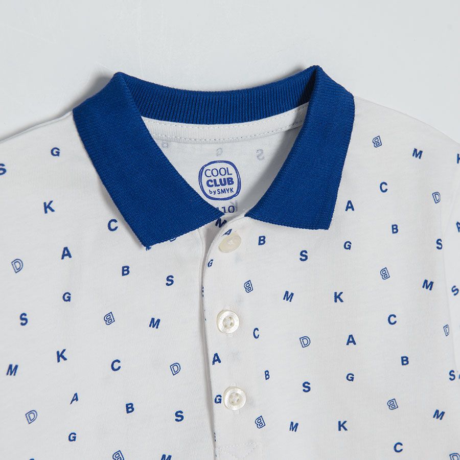 White short sleeve polo T-shirt with blue details