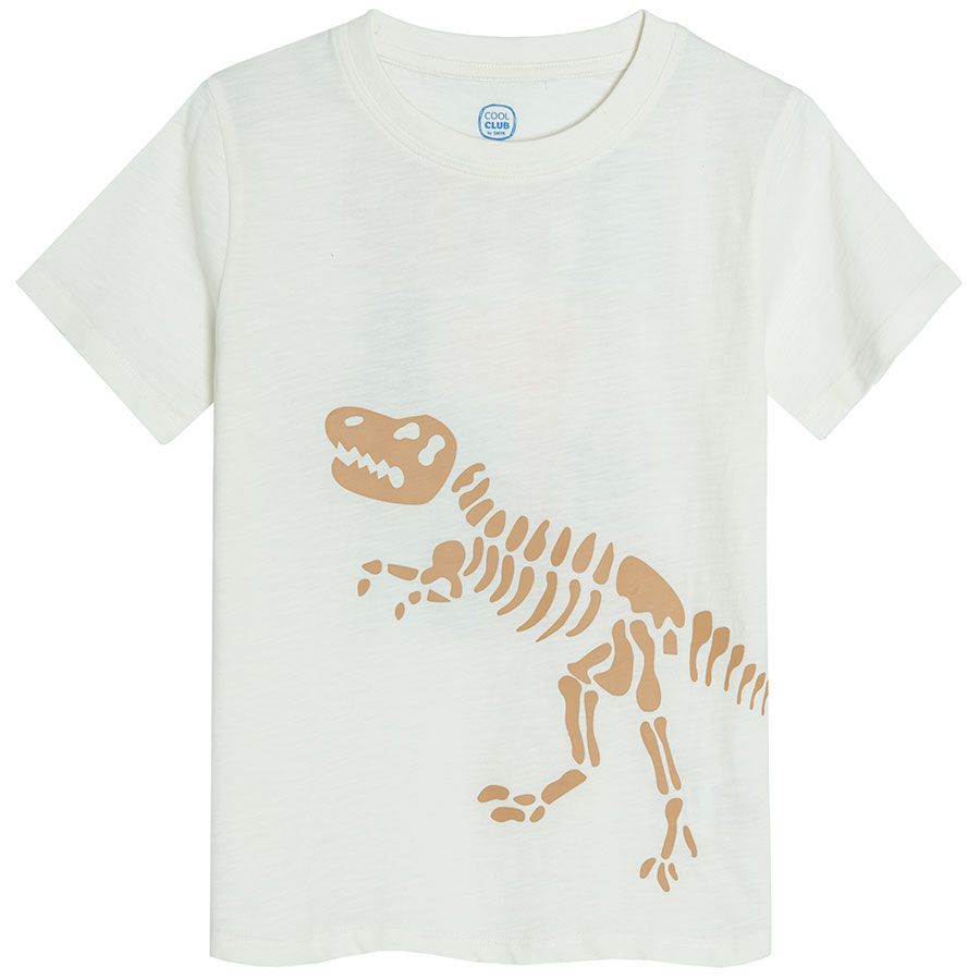 Cream short sleeve T-shirt with dinosaur print front and back