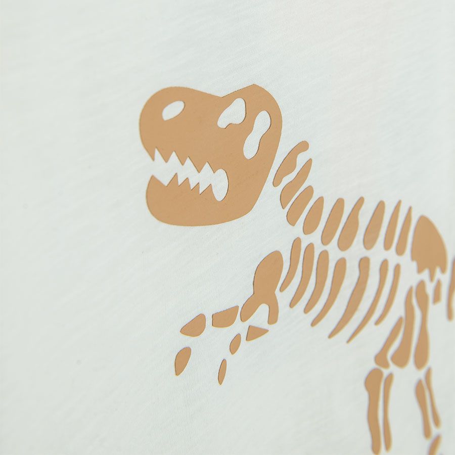 Cream short sleeve T-shirt with dinosaur print front and back