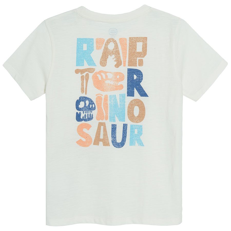 Cream short sleeve T-shirt with dinosaur print front and back