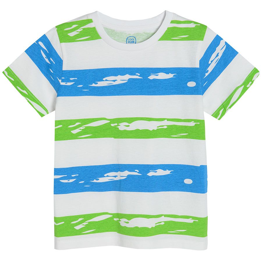 Green white and striped short sleeve T-shirts