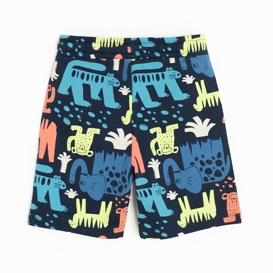 Navy blue shorts with animals print