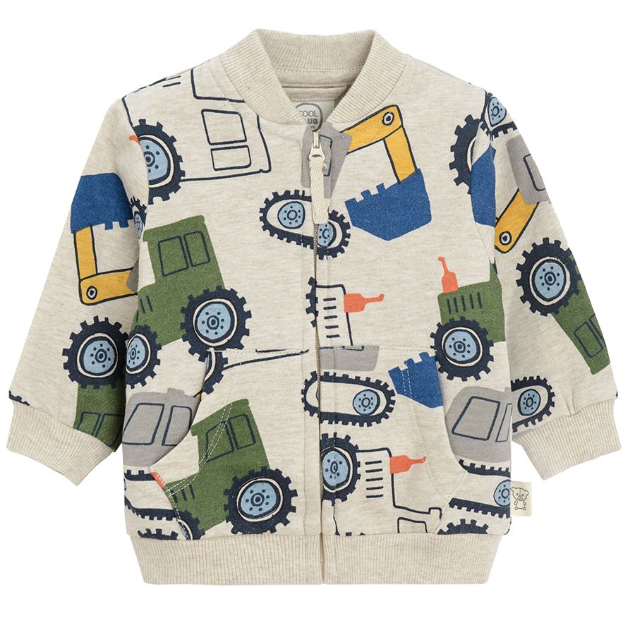 Ecru sweatshirt with trucks print