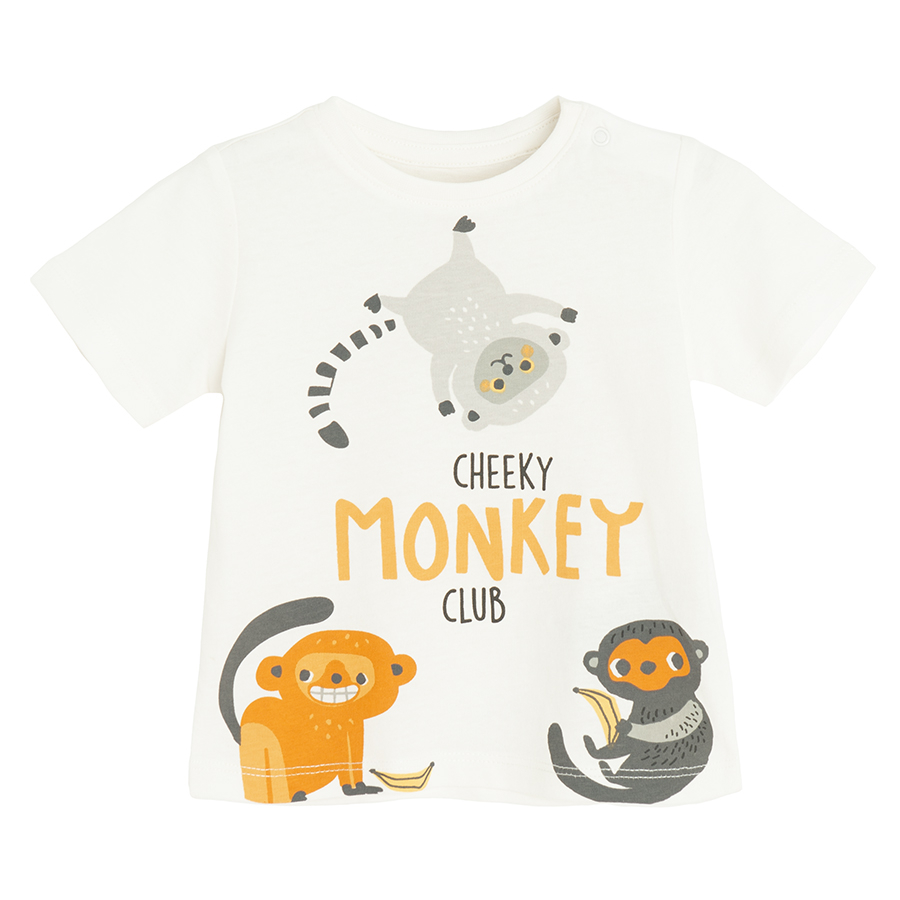 White T-shirt with Cheeky Monkey Club print