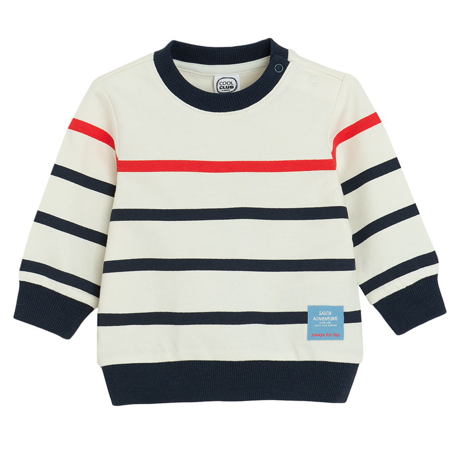 White with blue and red stripes sweatshirt