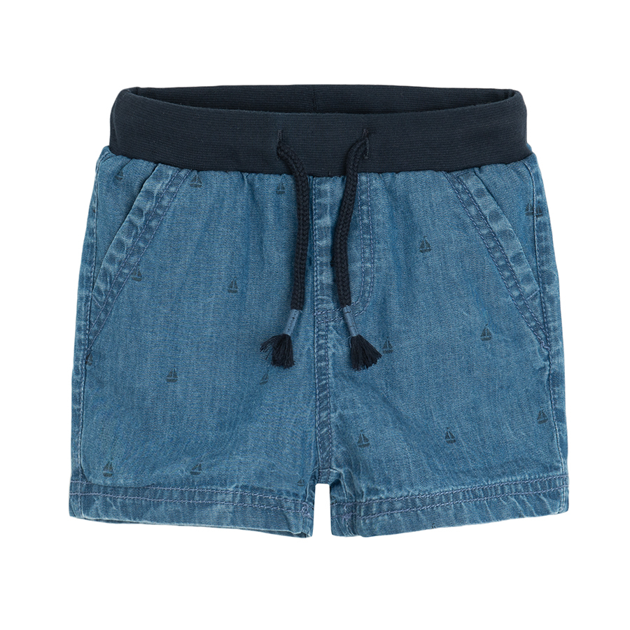 Denim shorts with small boats pattern