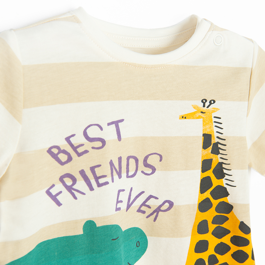 Stipped T-shirt with little hippo and giraffe print