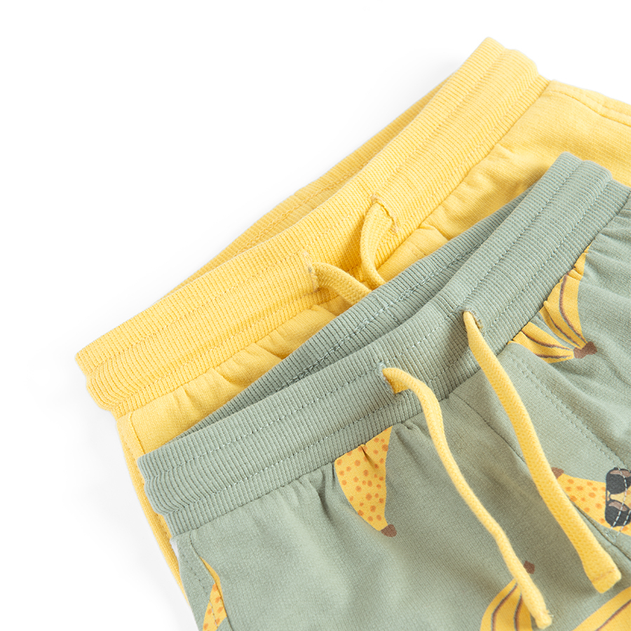 Yellow and khaki shorts with banana print and cord on the waist- 2 pack