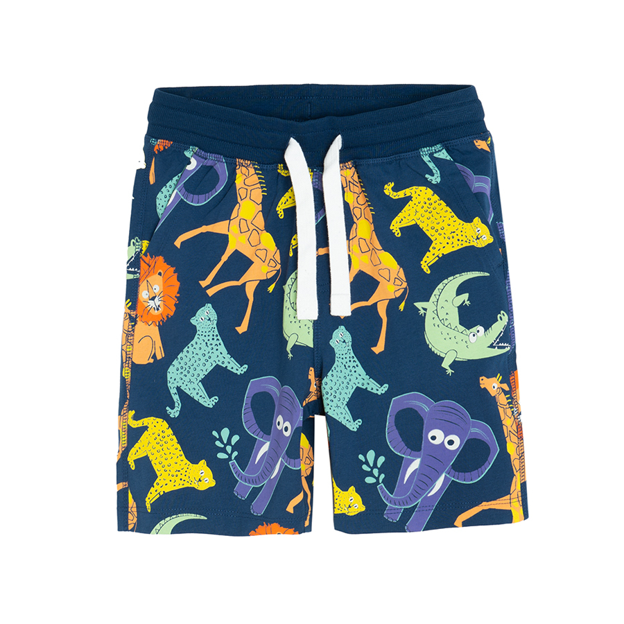 Orange and blue with wild animals print shorts- 2 pack