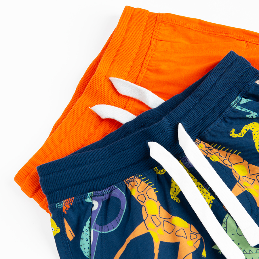 Orange and blue with wild animals print shorts- 2 pack