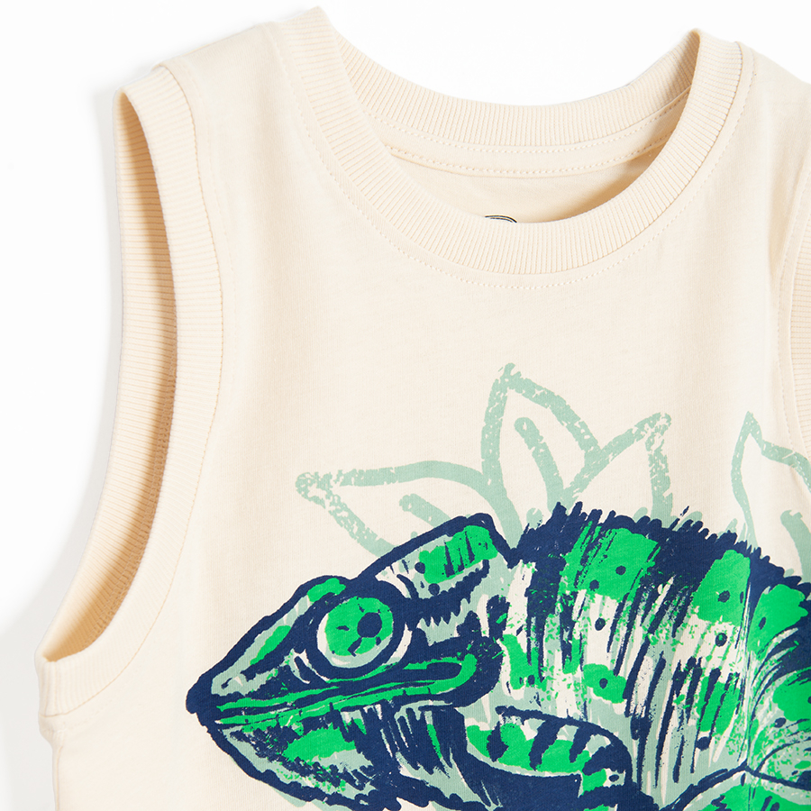 Beige sleeveless T-shirt with lizard print