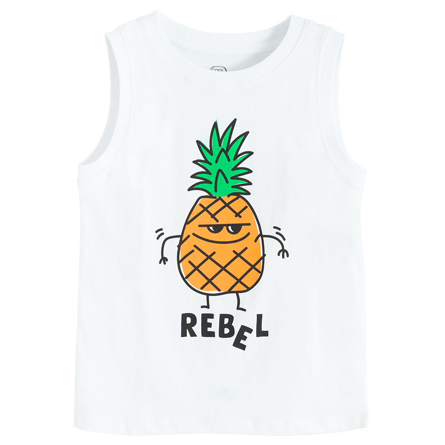 White sleeveless T-shirt with pineapple print