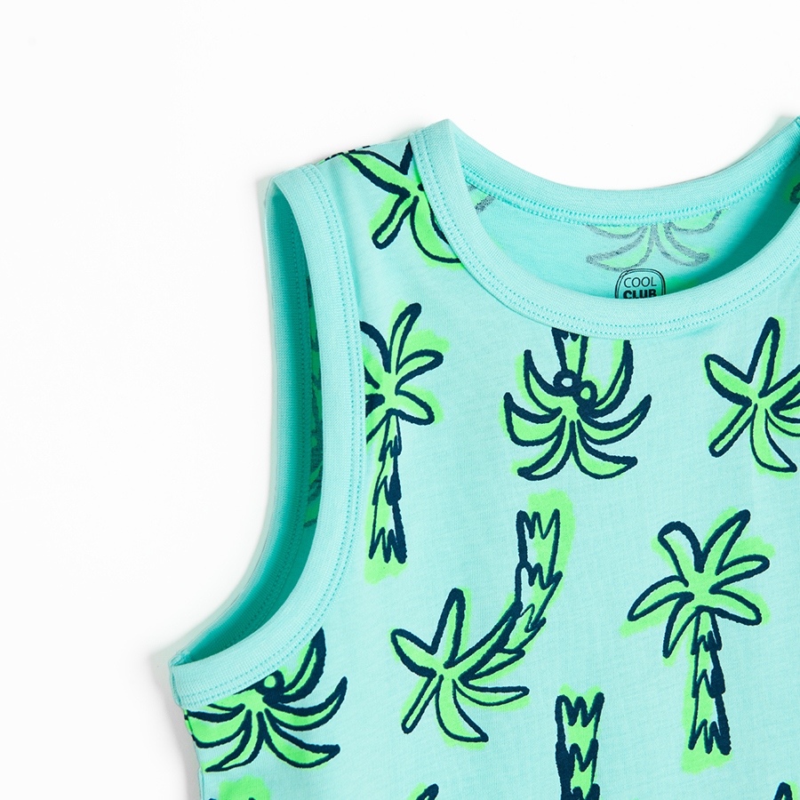 Turquoise T-shirt with palm trees print