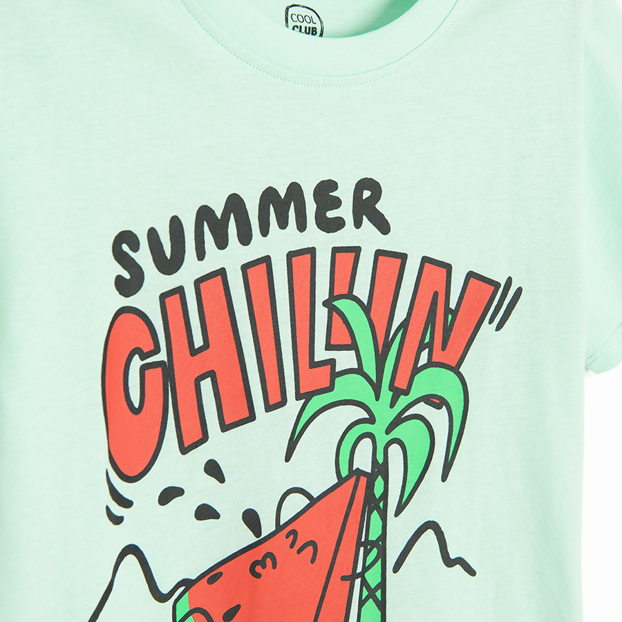 Light mint T-shirt with Summer Chilling print