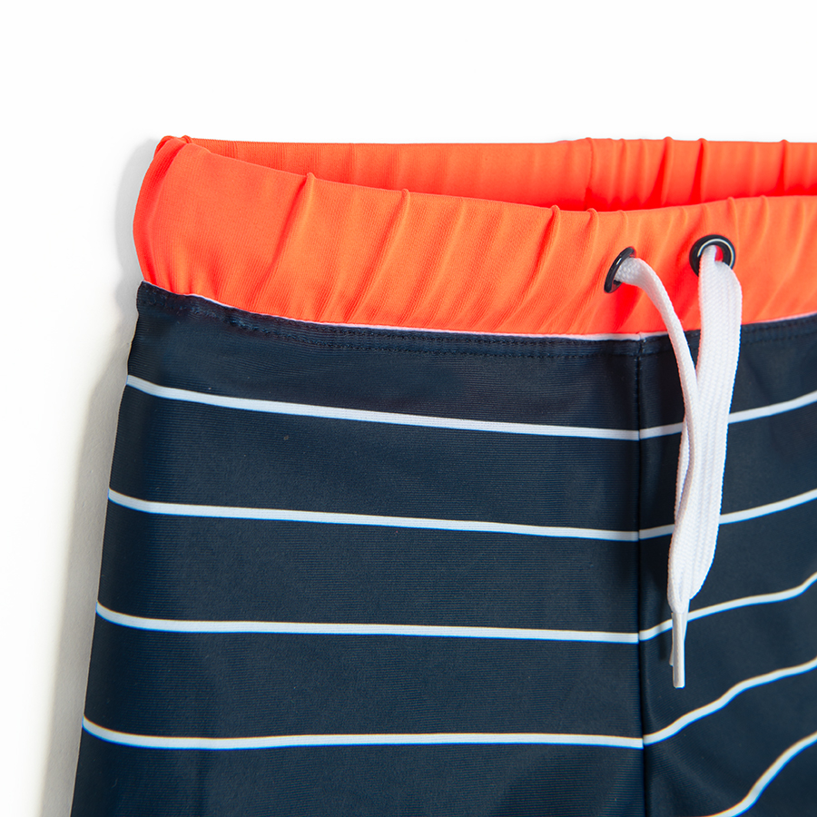 Blue with white stripes trunk bathing suit