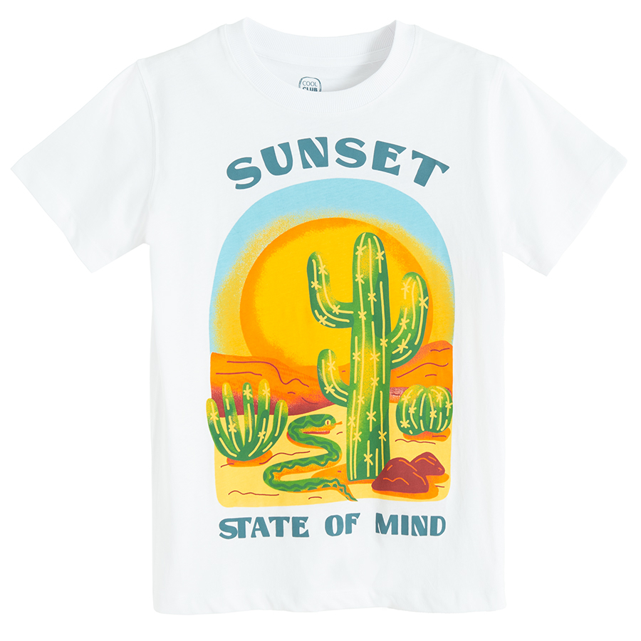 White T-shirt with Sunset State of Mind print with cactus