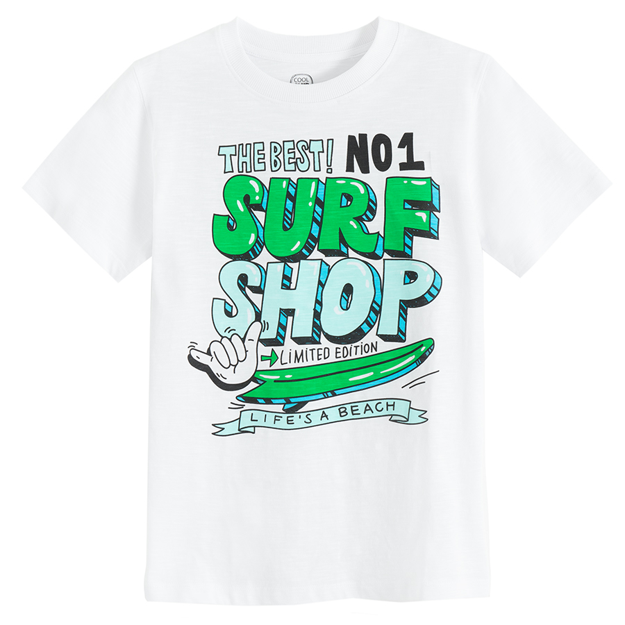 White T-shirt with THE BESΤ #1 SURF SHOP