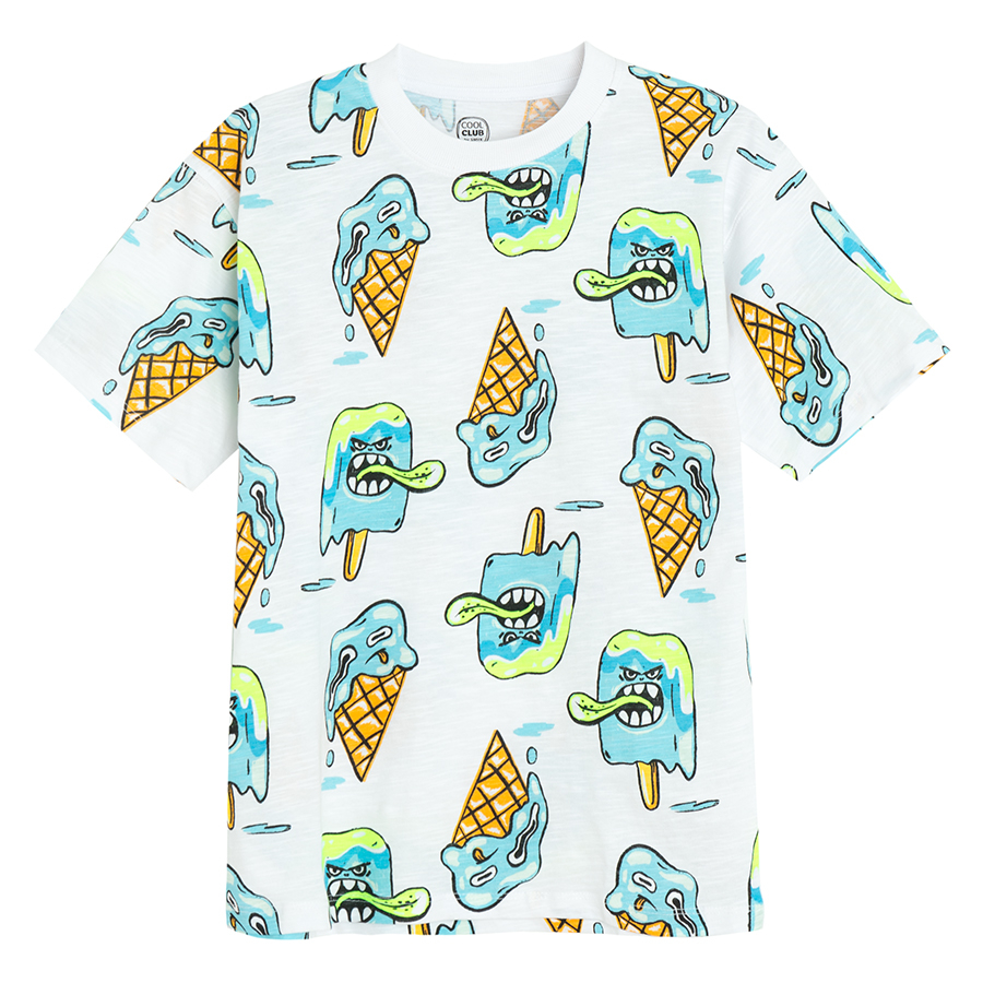 White T-shirt with melting ice- cream print