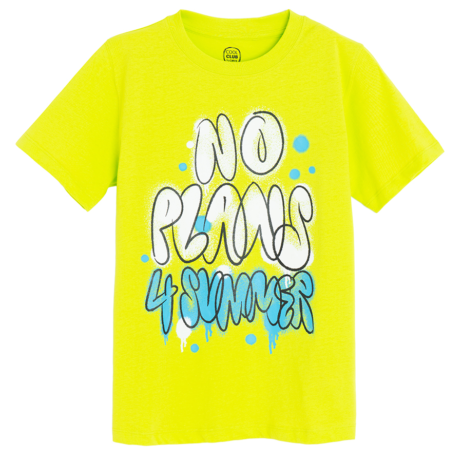 Fluo yellow T-shirt with No Plans $ the Summer print